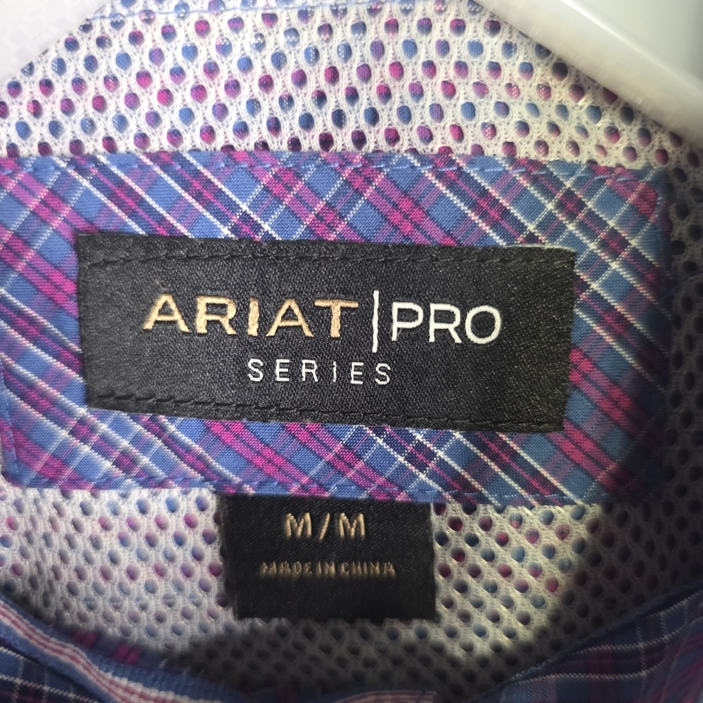 Ariat Pro Series Men's Purple Plaid Button Down Long Sleeve Shirt Sz Medium - Picture 3 of 9
